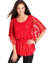 Floral lace and flutter sleeves are just two of the reasons Style&co.'s smocked lace top looks extra feminine. Floral lace and flutter sleeves are just two of the reasons Style&co.'s smocked lace top looks extra feminine.