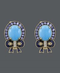 Get first place for stellar style. Carlo Viani's blue ribbon-themed stud earrings highlight oval-cut turquoise (5-1/5 mm) in addition to round-cut tanzanite (5/8 ct. t.w.) and sapphire (1/3 ct. t.w.) as well as white sapphire accents. Crafted in 14k gold. Approximate diameter: 3/4 inch. Get first place for stellar style. Carlo Viani's blue ribbon-themed stud earrings highlight oval-cut turquoise (5-1/5 mm) in addition to round-cut tanzanite (5/8 ct. t.w.) and sapphire (1/3 ct. t.w.) as well as white sapphire accents. Crafted in 14k gold. Approximate diameter: 3/4 inch.
