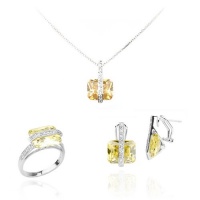 Studio 925 Canary CZ Firebolt Sterling Silver Ring, Earring and Pendant Set Studio 925 Canary CZ Firebolt Sterling Silver Ring, Earring and Pendant Set