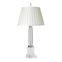 Elegant in its architectural design, this table lamp with polished silver atop a crystal base lights up any room. Elegant in its architectural design, this table lamp with polished silver atop a crystal base lights up any room.