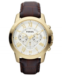 A classically styled Grant collection watch from Fossil with golden touches that perfectly complement the rich leather strap. A classically styled Grant collection watch from Fossil with golden touches that perfectly complement the rich leather strap.