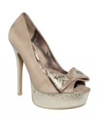 Mixed textures with an oversized bow. Capturing attention will be a breeze when you step into the Marlee platform pumps by Material Girl. Mixed textures with an oversized bow. Capturing attention will be a breeze when you step into the Marlee platform pumps by Material Girl.