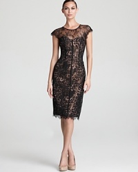 Lace and leopard make a dynamic duo on this ML Monique Lhuillier dress, crafted with seamed details for a modern look. Lace and leopard make a dynamic duo on this ML Monique Lhuillier dress, crafted with seamed details for a modern look.
