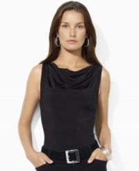 Lauren Ralph Lauren's softly draped cowl neckline lends timeless elegance to a sleeveless shirt in sleek stretch rayon. Lauren Ralph Lauren's softly draped cowl neckline lends timeless elegance to a sleeveless shirt in sleek stretch rayon.