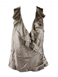Lauren Ralph Lauren Womens Petite Ruffled Cross V Silk Top Lauren Ralph Lauren Womens Petite Ruffled Cross V Silk Top