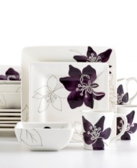 Hand-painted purple and white flowers sprawl across this square dinnerware set, giving your tabletop a contemporary vibe. In glazed earthenware, the Anna Plum set from the Laurie Gates collection of dinnerware and dishes is an easy way to spruce up your decor for small gatherings or quiet nights at home. Hand-painted purple and white flowers sprawl across this square dinnerware set, giving your tabletop a contemporary vibe. In glazed earthenware, the Anna Plum set from the Laurie Gates collection of dinnerware and dishes is an easy way to spruce up your decor for small gatherings or quiet nights at home.