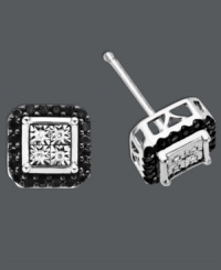 Contrasting sparkle that's contemporary and chic. Crafted in sterling silver, these square-shaped stud earrings highlight round-cut black diamonds (1/5 ct. t.w.) and white diamond accents. Approximate diameter: 2/5 inch. Contrasting sparkle that's contemporary and chic. Crafted in sterling silver, these square-shaped stud earrings highlight round-cut black diamonds (1/5 ct. t.w.) and white diamond accents. Approximate diameter: 2/5 inch.