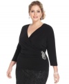 A flattering plus size faux-wrap top from Kasper ups the style factor of any outfit. Perfect for adding a special touch to your favorite trousers and skirts.