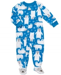 He'll have many warm and cozy nights in this polar bear printed footed blanket sleeper by Carter's. He'll have many warm and cozy nights in this polar bear printed footed blanket sleeper by Carter's.