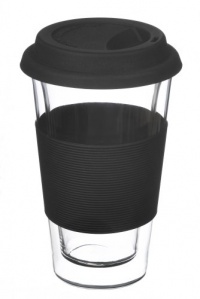 GROSCHE Glassen hand made double walled glass insulated travel coffee mug, BLACK, 350 ml (12 fl oz) GROSCHE Glassen hand made double walled glass insulated travel coffee mug, BLACK, 350 ml (12 fl oz)