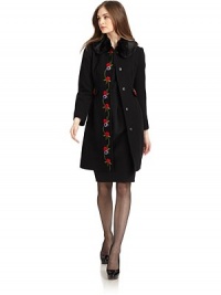 THE LOOKColorful floral embroidery & beadwork along the placket and flap pocketsRemovable faux fur collarConcealed snap frontLong sleevesSeamed waist with pleatsDecorative dual flap pocketsTHE FITAbout 33 from shoulder to hemTHE MATERIAL80% wool/20% nylon40%acrylic/30% modaacrylic/18% cotton/12% polyesterFully linedCARE & ORIGINDry cleanMade in ItalyModel shown is 5'9 (175cm) wearing US size 4. THE LOOKColorful floral embroidery & beadwork along the placket and flap pocketsRemovable faux fur collarConcealed snap frontLong sleevesSeamed waist with pleatsDecorative dual flap pocketsTHE FITAbout 33 from shoulder to hemTHE MATERIAL80% wool/20% nylon40%acrylic/30% modaacrylic/18% cotton/12% polyesterFully linedCARE & ORIGINDry cleanMade in ItalyModel shown is 5'9 (175cm) wearing US size 4.