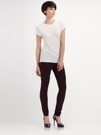 Super-slim twill hugs the body in all the right places.THE FITMid rise Skinny leg Rise, about 8 Inseam, about 32THE DETAILSZip fly Button closure Five-pocket style 70% cotton/28% polyester/2% lastol Machine wash Made in USA Super-slim twill hugs the body in all the right places.THE FITMid rise Skinny leg Rise, about 8 Inseam, about 32THE DETAILSZip fly Button closure Five-pocket style 70% cotton/28% polyester/2% lastol Machine wash Made in USA