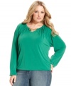 Unlock a stylish look with MICHAEL Michael Kors' long sleeve plus size top, accented by chain-link detail.