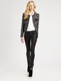 Contrasting leather trim adds a signature polish to this structured, beautifully crafted bouclé jacket. RoundneckLong sleeves with zippered cuffsZippered besom pocketsSlash pocketsBrocade panelingAbout 22 from shoulder to hemBody: 69% cotton/31% polyesterTrim: LeatherDry clean with leather specialistImportedModel shown is 5'9½ (176cm) wearing US size Small. Contrasting leather trim adds a signature polish to this structured, beautifully crafted bouclé jacket. RoundneckLong sleeves with zippered cuffsZippered besom pocketsSlash pocketsBrocade panelingAbout 22 from shoulder to hemBody: 69% cotton/31% polyesterTrim: LeatherDry clean with leather specialistImportedModel shown is 5'9½ (176cm) wearing US size Small.