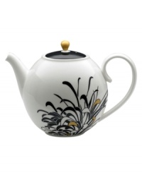 Bold florals inspired by 19th century Japanese textiles spring from the Chrysanthemum teapot of this set of striking, graphic and stylish dinnerware. The dishes feature a bouquet of cream, charcoal and gold on everyday fine china that offers the cool, modern look and unparalleled durability of Denby. Bold florals inspired by 19th century Japanese textiles spring from the Chrysanthemum teapot of this set of striking, graphic and stylish dinnerware. The dishes feature a bouquet of cream, charcoal and gold on everyday fine china that offers the cool, modern look and unparalleled durability of Denby.