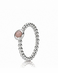A sterling silver beaded band perfectly complements a bezel-set pink opal cabochon. Wear this striking ring on its own, or stacked with other PANDORA pieces for a signature statement. A sterling silver beaded band perfectly complements a bezel-set pink opal cabochon. Wear this striking ring on its own, or stacked with other PANDORA pieces for a signature statement.