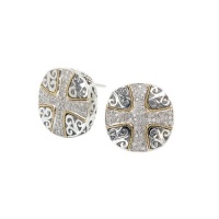 925 Silver & Diamond Round Cross Earrings with 18k Gold Accents (1.07ctw) 925 Silver & Diamond Round Cross Earrings with 18k Gold Accents (1.07ctw)