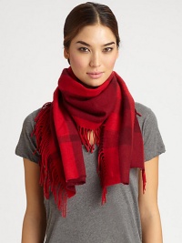 Ultra-soft merino wool and cashmere is knit together to create a plush check wrap with fringe trim.90% merino wool/10% cashmere61 X 24Dry cleanImported Ultra-soft merino wool and cashmere is knit together to create a plush check wrap with fringe trim.90% merino wool/10% cashmere61 X 24Dry cleanImported