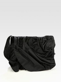 Lightweight nylon in a stunning abstract ruched design.Shoulder strap, 19½ dropMagnetic snap flap closureOne inside zip pocketPoint d'esprit covered cotton lining12W X 8½H X 5DMade in Italy Lightweight nylon in a stunning abstract ruched design.Shoulder strap, 19½ dropMagnetic snap flap closureOne inside zip pocketPoint d'esprit covered cotton lining12W X 8½H X 5DMade in Italy