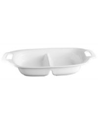 Perfect for a duo of sides, salads, or main courses and bread, Aspen Ridge divided serving trays make serving meals more fun. Fresh and understated, this collection features a pure white glaze and elegant modern lines that evoke winter's snow-capped slopes. Perfect for a duo of sides, salads, or main courses and bread, Aspen Ridge divided serving trays make serving meals more fun. Fresh and understated, this collection features a pure white glaze and elegant modern lines that evoke winter's snow-capped slopes.