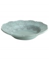 Handcrafted in the Italian tradition, this Merletto bowl is intricately embellished with a lacy floral texture and painted a serene aqua hue. Made for soup or pasta, it's an elegant companion to Arte Italica dinnerware.