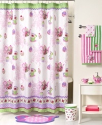 Tea time! Your bathroom is ready for a little afternoon tea with this whimsical shower curtain from Jay Franco, featuring teapots, teacups, delectable treats and dainty roses in a pink, purple and green color palette that's completely kid-friendly. Tea time! Your bathroom is ready for a little afternoon tea with this whimsical shower curtain from Jay Franco, featuring teapots, teacups, delectable treats and dainty roses in a pink, purple and green color palette that's completely kid-friendly.