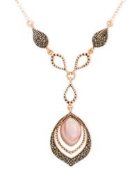 Elegance takes shape. Genevieve & Grace puts forth a pink shell teardrop and glittering marcasite accents on this stunning y-shaped pendant. Crafted in 18k rose gold over sterling silver. Approximate length: 16 inches. Approximate drop: 2 inches. Elegance takes shape. Genevieve & Grace puts forth a pink shell teardrop and glittering marcasite accents on this stunning y-shaped pendant. Crafted in 18k rose gold over sterling silver. Approximate length: 16 inches. Approximate drop: 2 inches.