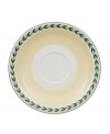 In sunny yellow porcelain with pretty vine trim, this French Garden saucer is perfectly at home on casual country tables.