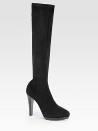 Reach new heights with this sky-high design of fine Italian suede with a hint of stretch. Stacked heel, 4½ (115mm)Stacked platform, ½ (15mm)Compares to a 4 heel, (100mm)Shaft, 17Leg circumference, 11Suede upperSide zipLeather liningLeather and rubber solePadded insoleMade in Italy Reach new heights with this sky-high design of fine Italian suede with a hint of stretch. Stacked heel, 4½ (115mm)Stacked platform, ½ (15mm)Compares to a 4 heel, (100mm)Shaft, 17Leg circumference, 11Suede upperSide zipLeather liningLeather and rubber solePadded insoleMade in Italy