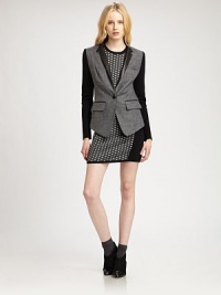 A stylish study in textures, exquisitely rendered in wool-rich suiting, cozy ribbing and sumptuous leather.Notch collarLong ribbed sleeves with elbow patchesSingle button closureSingle welt chest pocketFlap front pocketsContoured seamsAbout 26 from shoulder to hem94% new wool/4% polyamide/2% elastaneLeather trimDry cleanImportedModel shown is 5'11 (180cm) wearing US size 2. A stylish study in textures, exquisitely rendered in wool-rich suiting, cozy ribbing and sumptuous leather.Notch collarLong ribbed sleeves with elbow patchesSingle button closureSingle welt chest pocketFlap front pocketsContoured seamsAbout 26 from shoulder to hem94% new wool/4% polyamide/2% elastaneLeather trimDry cleanImportedModel shown is 5'11 (180cm) wearing US size 2.