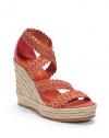 THE LOOKCrisscross two-tone woven raffia upperAdjustable leather ankle strapBraided leather trim around the outsoleWoven raffia-covered wedge, 5 (125mm)Hemp-covered platform, 1½ (40mm)Compares to a 3½ heel (90mm)THE MATERIALWoven raffia upper and liningSuede footbedRubber soleORIGINMade in Spain