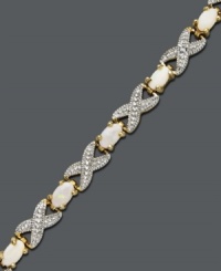 The perfect gift for an October birthday. This elegant X link bracelet features oval-cut opals (2 ct. t.w.) and sparkling diamond accents. Crafted in 18k gold over sterling silver. Approximate length: 7 inches. The perfect gift for an October birthday. This elegant X link bracelet features oval-cut opals (2 ct. t.w.) and sparkling diamond accents. Crafted in 18k gold over sterling silver. Approximate length: 7 inches.