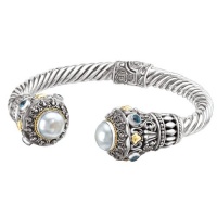 925 Silver , Mabe Pearl & Blue Topaz Cuff Bracelet with 18k Gold Accents 925 Silver , Mabe Pearl & Blue Topaz Cuff Bracelet with 18k Gold Accents