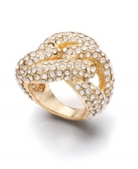 Fit to be tied. This chic cocktail ring by Bar III combines intricately braided bands and sparkling round-cut crystals. Crafted in gold tone mixed metal. Size 7.