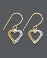Playful and flirtatious. These pretty open-cut hearts dangle and shine with the addition of sparkling diamond accents. Crafted in 14k gold. Approximate drop: 1-1/2 inches. Playful and flirtatious. These pretty open-cut hearts dangle and shine with the addition of sparkling diamond accents. Crafted in 14k gold. Approximate drop: 1-1/2 inches.