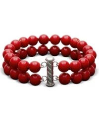 Crimson chic. This brilliantly-hued strand bracelet features two rows of bold red agate beads (150 ct. t.w.) in a polished sterling silver setting. Approximate length: 7-1/2 inches. Approximate bead diameter: 8 mm.
