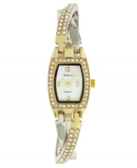Get twisted up in the chic style of this unique watch by Style&co. Two-tone mixed metal crossover bracelet with crystal accents and rectangular case. Bezel embellished with crystal accents. Mother-of-pearl dial features gold tone numerals at twelve, three, six and nine o'clock, three hands and logo. Quartz movement. Two-year limited warranty. Get twisted up in the chic style of this unique watch by Style&co. Two-tone mixed metal crossover bracelet with crystal accents and rectangular case. Bezel embellished with crystal accents. Mother-of-pearl dial features gold tone numerals at twelve, three, six and nine o'clock, three hands and logo. Quartz movement. Two-year limited warranty.