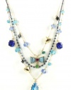 Betsey Johnson Iconic Blue Lagoon Crystal Bow Layer Necklace New 2013