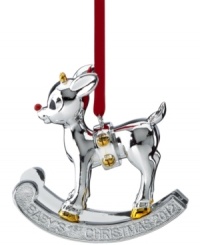 Rudoph with his nose, hooves and sleigh so bright will fill your baby's first Christmas with delight. Featuring polished silver plate with goldtone accents, by Lenox. Rudoph with his nose, hooves and sleigh so bright will fill your baby's first Christmas with delight. Featuring polished silver plate with goldtone accents, by Lenox.