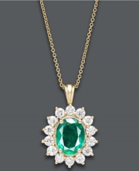 Reflectively regal. Royalty Inspired by Effy Collection's stunning pendant highlights an oval-cut emerald (2-1/8 ct. t.w.), round-cut diamonds (1 ct. t.w.), and a 14k gold setting. Approximate length: 18 inches. Approximate drop: 3/4 inch. Reflectively regal. Royalty Inspired by Effy Collection's stunning pendant highlights an oval-cut emerald (2-1/8 ct. t.w.), round-cut diamonds (1 ct. t.w.), and a 14k gold setting. Approximate length: 18 inches. Approximate drop: 3/4 inch.