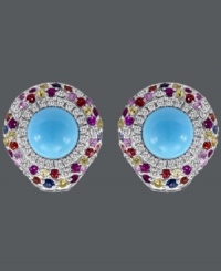 The style this season is all about color! Reinvent yourself with this vibrant earring style from Carlo Viani. Crafted in 14k white gold, stud earrings feature turquoise center stones (7 mm) surrounded by multicolored sapphires (1-7/8 ct. t.w.) and white sapphires (1/4 ct. t.w.). Approximate diameter: 3/4 inch.