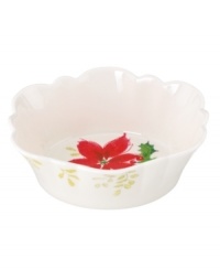 A season of entertaining and celebration will flourish with the Winter Meadow fluted dish from Lenox. Red poinsettia and crisp holly bloom on ivory porcelain designed to complement the mix-and-match dinnerware collection. A season of entertaining and celebration will flourish with the Winter Meadow fluted dish from Lenox. Red poinsettia and crisp holly bloom on ivory porcelain designed to complement the mix-and-match dinnerware collection.