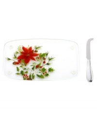 A season of entertaining and celebration will flourish with the Winter Meadow tray from Lenox's collection of serveware and serving dishes. Red poinsettias and crisp holly bloom on clear glass designed to complement the porcelain dinnerware collection. With cheese knife. A season of entertaining and celebration will flourish with the Winter Meadow tray from Lenox's collection of serveware and serving dishes. Red poinsettias and crisp holly bloom on clear glass designed to complement the porcelain dinnerware collection. With cheese knife.