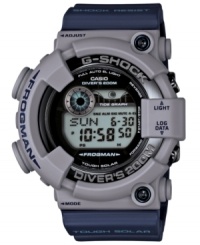 With a dive timer and moon/tide graphs, this Frogman watch by G-Shock lets you dive to new adventurous depths. Features self-charging Tough Solar power, never needing a battery. With a dive timer and moon/tide graphs, this Frogman watch by G-Shock lets you dive to new adventurous depths. Features self-charging Tough Solar power, never needing a battery.