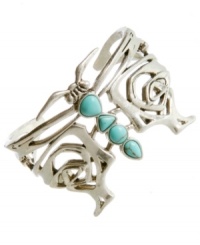 Let pretty wings wrap around your wrists. Lucky Brand's whimsical cuff bracelet features a delicate open work butterfly accented by semi-precious reconstituted calcite turquoise. Set in silver tone mixed metal. Approximate diameter: 3 inches.