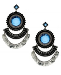 Alluring baby blues. Bar III's unique drop earrings feature a a three-row chandelier style with ornate designs embellished with blue acrylic stones and shimmery silver tone circles. Approximate drop: 3-3/4 inches. Approximate diameter: 1-3/4 inches. Alluring baby blues. Bar III's unique drop earrings feature a a three-row chandelier style with ornate designs embellished with blue acrylic stones and shimmery silver tone circles. Approximate drop: 3-3/4 inches. Approximate diameter: 1-3/4 inches.