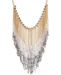 Fabulous fringe! Chic chains and ombre silver tone beading stand out on this stunning statement necklace from Kenneth Cole New York. Further embellished with sparkling crystals, it's crafted in gold tone mixed metal. Approximate length: 17 inches + 3-inch extender. Approximate drop: 4-1/2 inches. Fabulous fringe! Chic chains and ombre silver tone beading stand out on this stunning statement necklace from Kenneth Cole New York. Further embellished with sparkling crystals, it's crafted in gold tone mixed metal. Approximate length: 17 inches + 3-inch extender. Approximate drop: 4-1/2 inches.