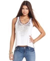 A burst of crystal beads adds glitz appeal to a top that boasts contrasting, animal-print trims! From Baby Phat. A burst of crystal beads adds glitz appeal to a top that boasts contrasting, animal-print trims! From Baby Phat.