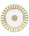 For any elegant holiday affair, dinner plates from the Bernardaud Constance Dinnerware Collection make for timeless presentation of your seasonal fare. Ornate design inspired by the Empire Period with gold outlined acorn and oak leaves that symbolize strength and longevity. A dash a sage rims each piece behind a golden laurel vine while touches of red with gold trim further complement the pattern.