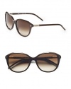 THE LOOKCat eye silhouetteAcetate framesMetal logo at temple UV protectionSignature case includedTHE COLORChocolate frames with brown gradient lensesORIGINMade in France